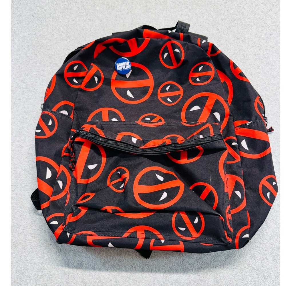 Marvel Deadpool Backpack OS Black Red All Over Logo Superhero Bag Streetwear